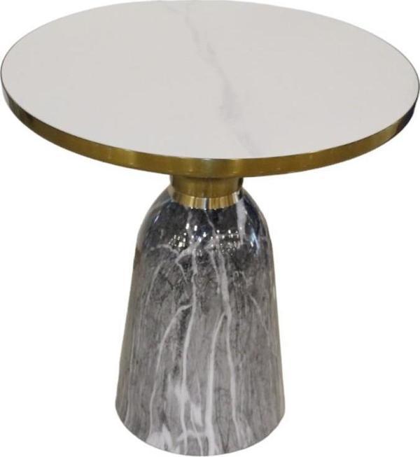 T.Concept Metal Yuvarlak Yan Sehpa Beyaz Mermer Desenli - Image 1