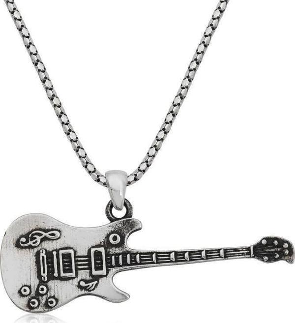 ​Gümüş Elektro Gitar Erkek Kolye - Image 1