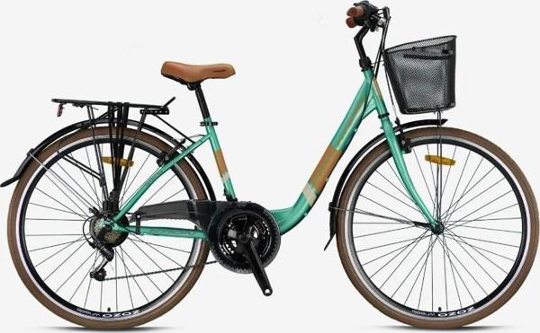 Kron Tetra 3.0 26" Jant Sepetli Şehir Bisikleti 15' Kadro 21 Vites V-Fren Mint Yeşili Kahverengi - Image 1