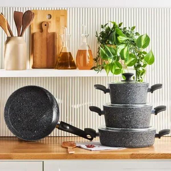 Karaca Biogranit Grey Rock 7 Parça Tencere Seti Gri - Image 1