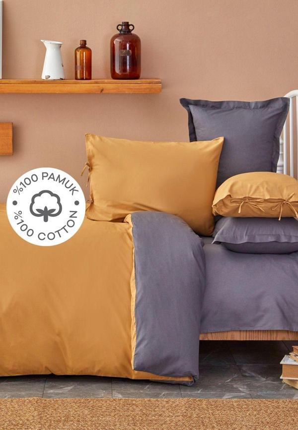 Karaca Home Basic Hardal Antrasit %100 Pamuk Çift Taraflı Çift Kişilik Nevresim Takımı - Image 1
