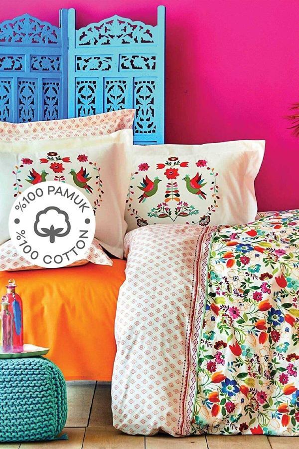 Karaca Home Parlin Fuşya %100 Pamuk Çift Kişilik Nevresim Takımı - Image 1