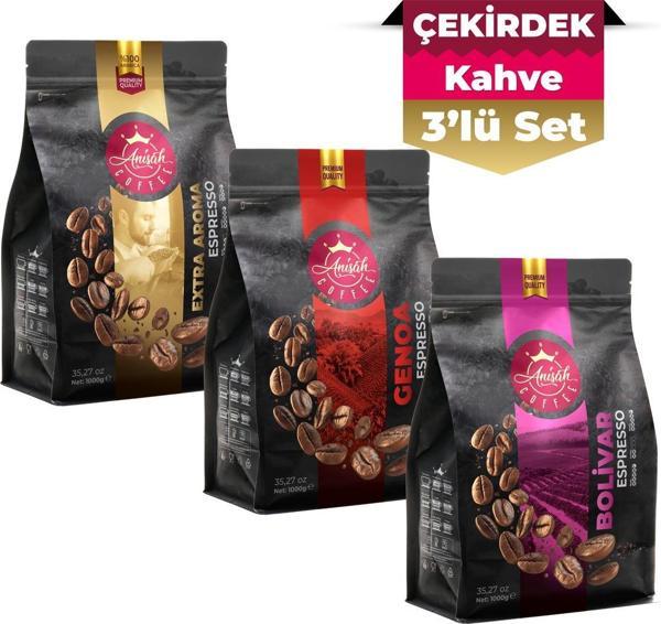 Anisah Coffee Bolivar Genoa ve Extra Aroma Espresso 3 x 1000 Gram Set - Image 1