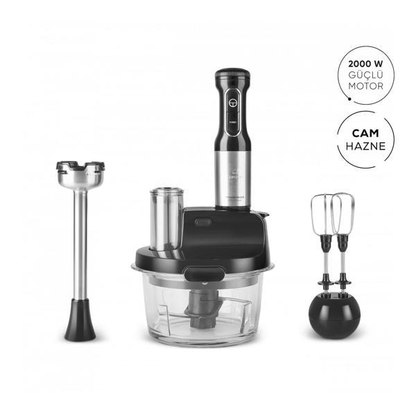 Karaca MM Prosteel 2000w Cam Mutfak Robotu Siyah - Inox - Image 1