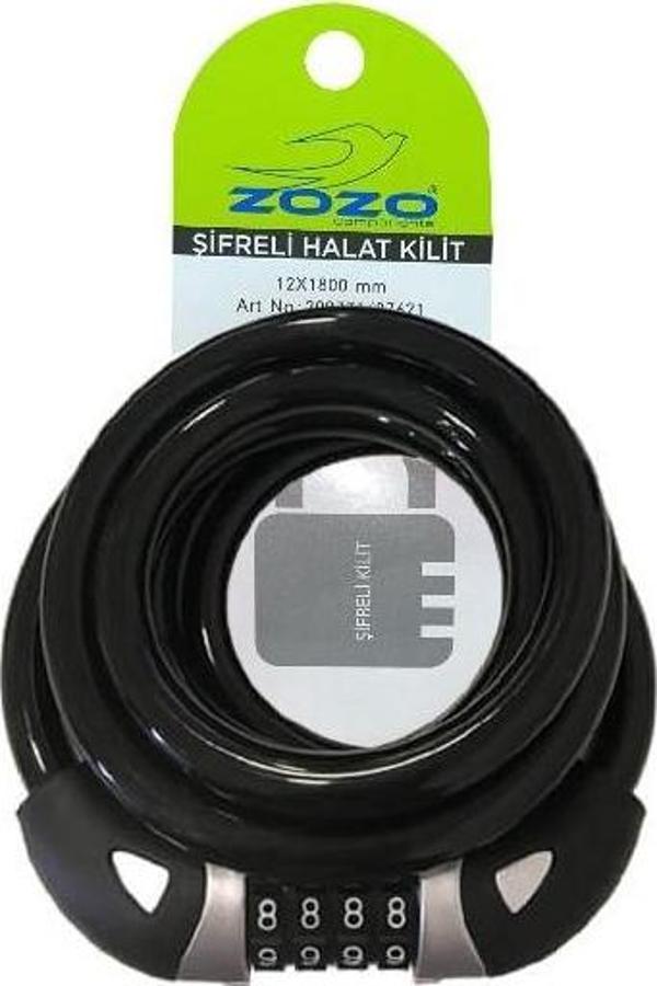 Zozo 12x1800mm Şifresi Değiştirilebilir Bisiklet Kilidi Siyah - Image 1