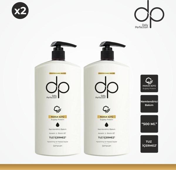 DP Daily Perfection Tuzsuz Şampuan Pamuk Sütü 500 ml 2 Adet - Image 1