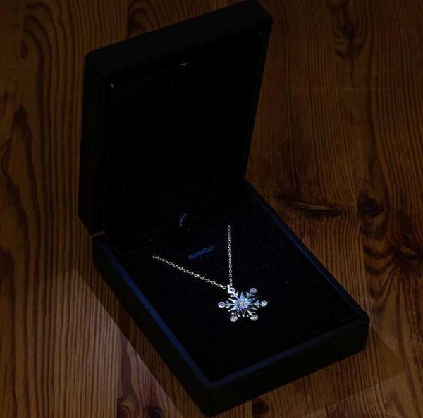Gümüş Işıklı Kutulu Aquamarine Taşlı Kar Tanesi Kadın Kolye - Image 1
