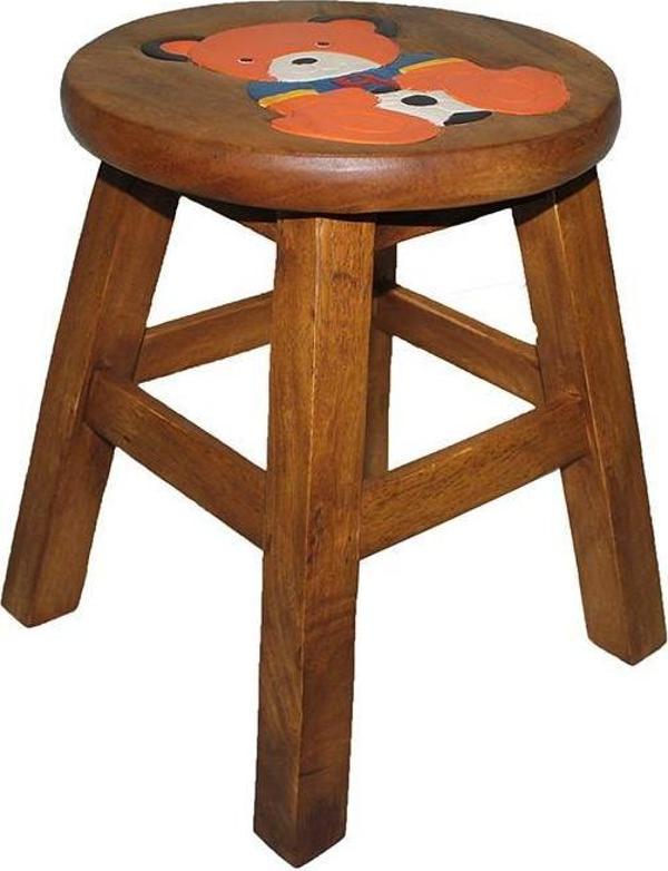 Ayıcıklı Ahşap Çocuk Taburesi ST00120 - Image 1