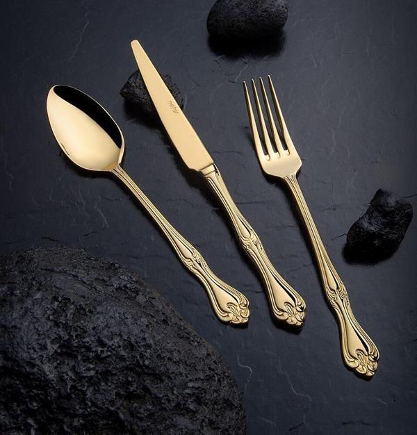 Nehir Lalezar Titanyum Gold Full Altın Parlak 89 Parça Kutulu Çatal Bıçak Set - Image 1