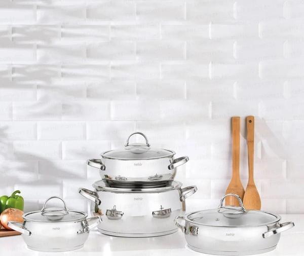 Nehir Silver Lüks 8 Parça Çelik Tencere Seti - Image 1