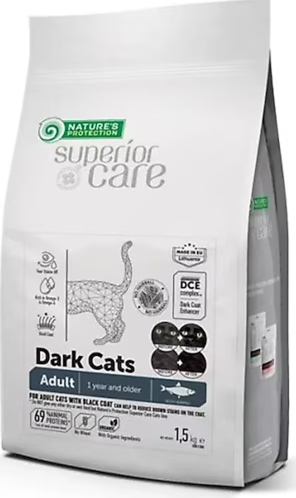 Nature's Protection Dark Cats Grain Koyu Renk Kediler Için Ringa Balıklı Yetişkin Kedi Maması 1,5 kg - Image 1