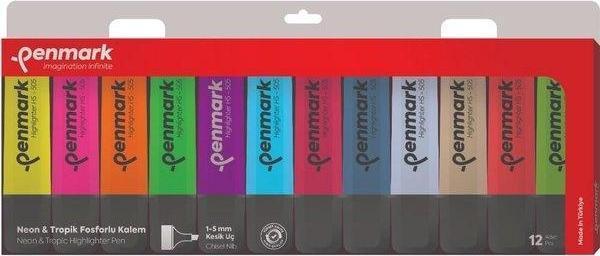 Penmark FOSFORLU KALEM 12 Lİ ASETAT KARIŞIK RENK  6 NEON + 6 TROPİK - Image 1