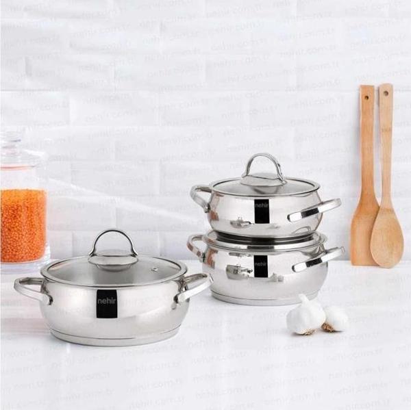 Nehir Silver Lüks 6 Parça Derin Tencere Seti - Image 1