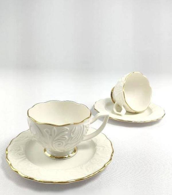 Rossel Premium Yaldızlı Bone Porselen Kahve Fincan Takımı ROSEN-100 - Image 1