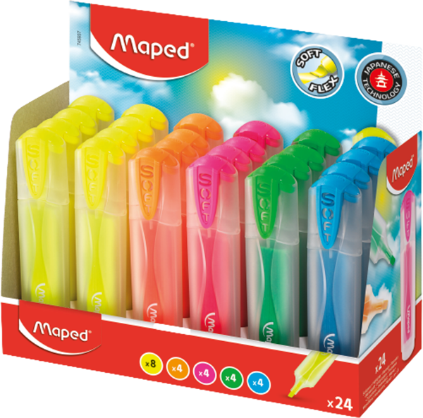 Maped Fosforlu Kalem (İşaret Kalemi) Flex Yumuşak Uçlu Soft 745937 (24 Lü Paket) - Image 1