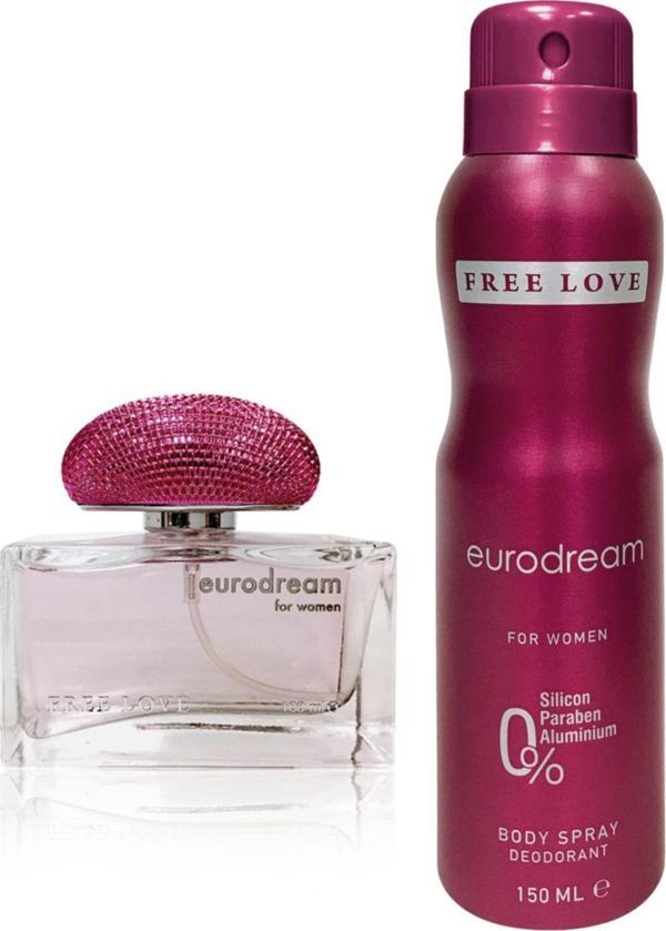 FREE LOVE Eurodream EDP Kadın Parfüm 100 ml ve Deodorant 150 ml - Image 1