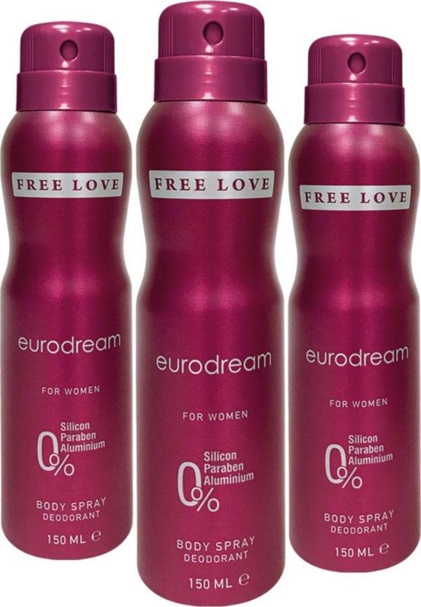 FREE LOVE Eurodream Kadın Deodorant 150 ml 3 Adet - Image 1