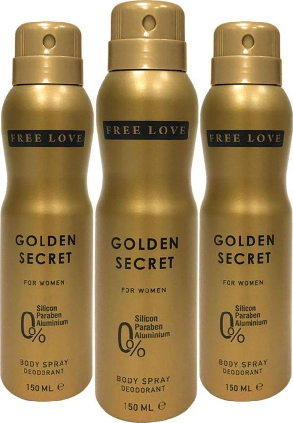 FREE LOVE Golden Secret Kadın Deodorant 150 ml 3 Adet - Image 1
