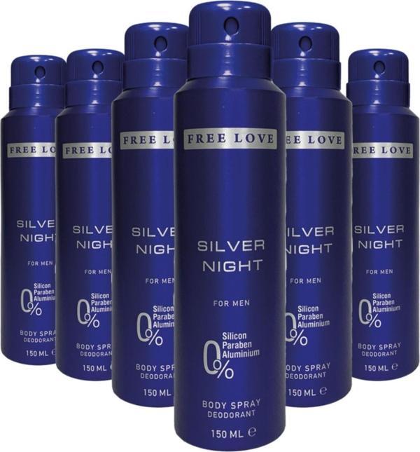 FREE LOVE Silver Night Erkek Deodorant 150 ml 6 Adet - Image 1
