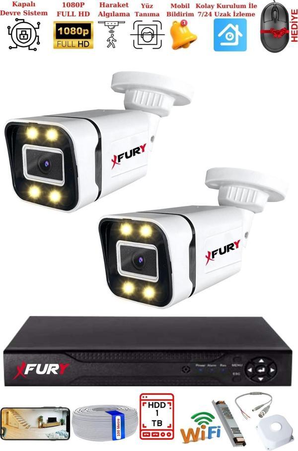 FURY 2 Kameralı 1080P Görüntü Gece Renkli Full Hd 4 x Ultra Led Gece Renkli Güvenlik Kamerası Seti 1 TB - Image 1