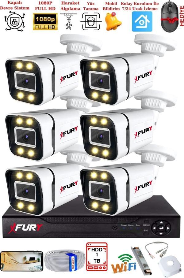 FURY 6 Kameralı 1080P Görüntü Gece Renkli Full Hd 4 x Ultra Led Gece Renkli Güvenlik Kamerası Seti 1TB - Image 1