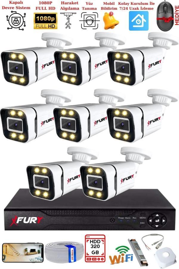 FURY 8 Kameralı 1080P Görüntü Gece Renkli Full Hd 4 x Ultra Led Gece Renkli Güvenlik Kamerası Seti 320GB - Image 1