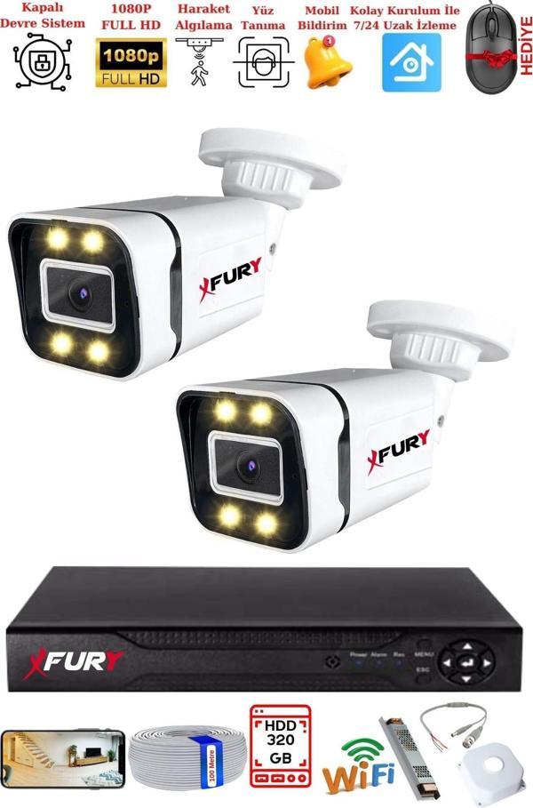 FURY 2 Kameralı 1080P Görüntü Gece Renkli Full Hd 4 x Ultra Led Gece Renkli Güvenlik Kamerası Seti 320GB - Image 1