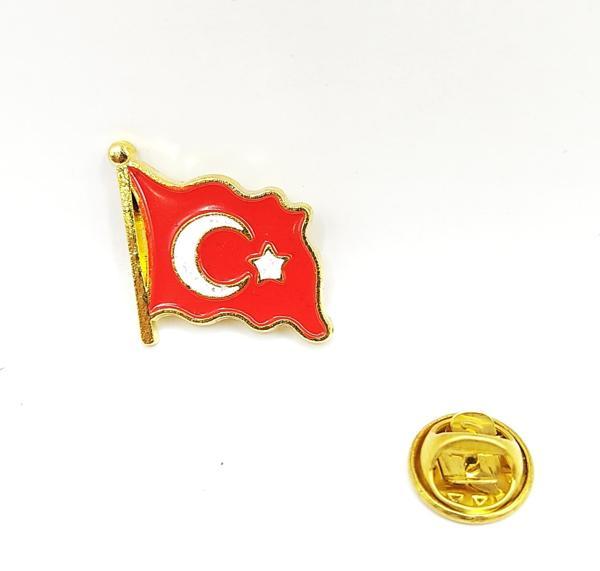 Dalgalanan Türk Bayraklı Yaka Rozeti - 1 Adet - Image 1
