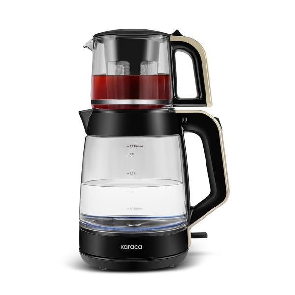 Karaca Glass Tea XL 2 in 1 Cam Çay Makinesi ve Kettle Krem - Image 1