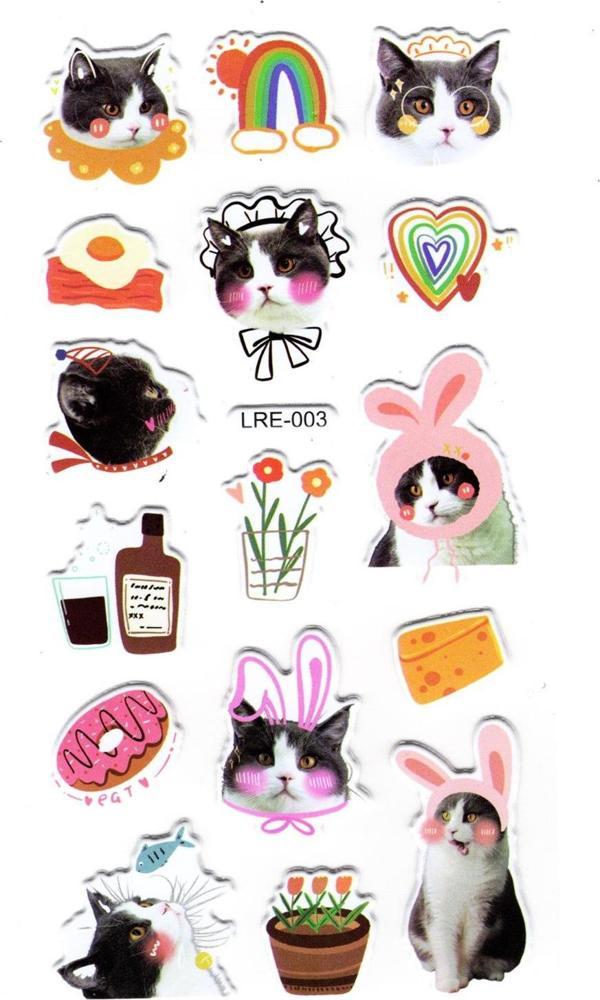 Sticker Kabartmalı Stiker Defter, Planlayıcı Etiket (lre-003) - 17X9 cm - Komik Şapkalı Kedi - Image 1