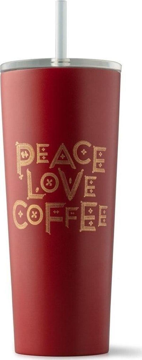 Starbucks ® Kırmızı Renkli "peace-love-coffee" Tasarımlı Soğuk Içecek Bardağı - 473 Ml - Image 1