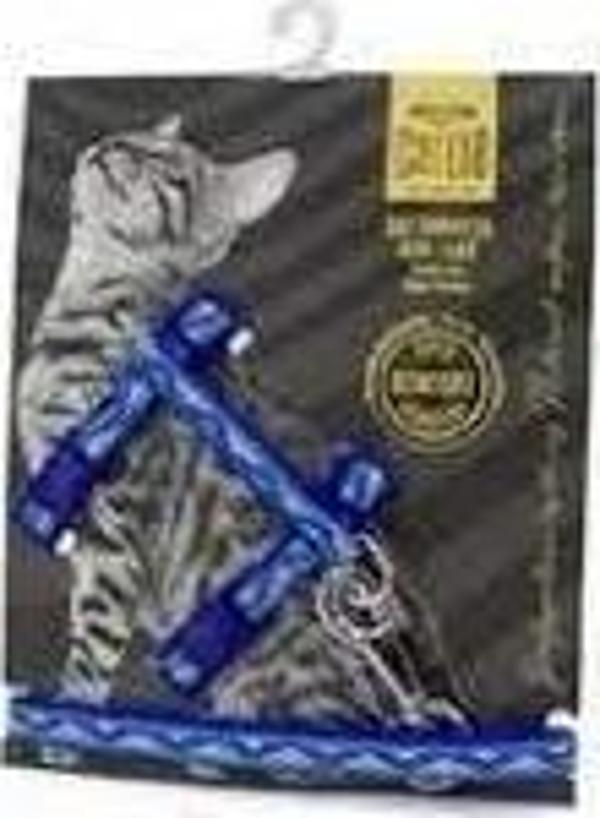 Cattie Özel Desenli Dokumadan El Yapımı Kedi Göğüs & Gezdirme Takımı Royal Blue - Image 1