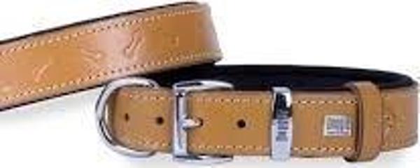 DOGGİE KONFOR DERİ KEMİK DESENLİ BOYUN TASMASI KAMEL 2X30-35CM - Image 1