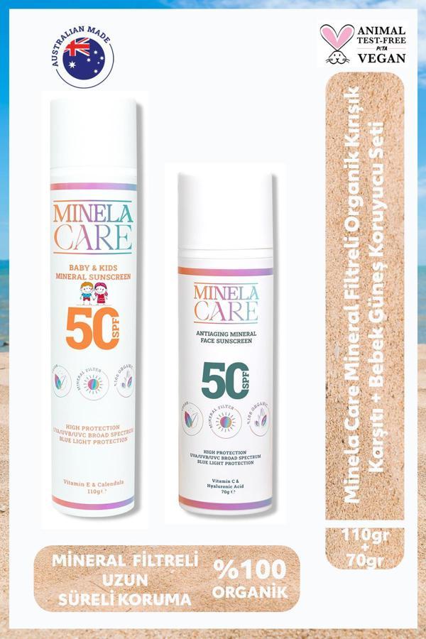 Minela Care Mineral Filtreli Organik Kırışık Karşıtı + Bebek Güneş Koruyucu Set PA++++ - Image 1