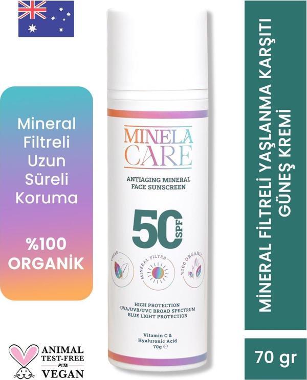 Minela Care Antiaging Organik Mineral Filtreli Yüz Güneş Kremi SPF 50 70gr PA++++ - Image 1
