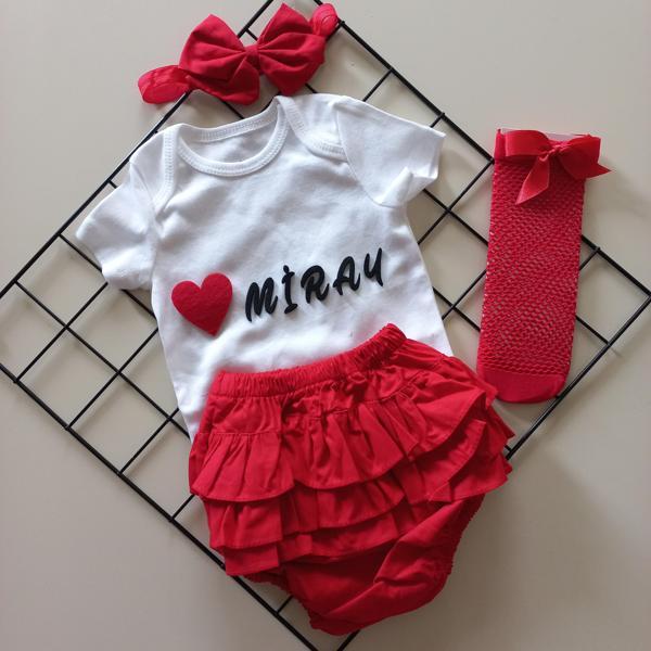 MARS BABY Bebek Kız Çocuk İsimli Kırmızı Fırfırşort Etek Badili Çoraplı Takım - Image 1