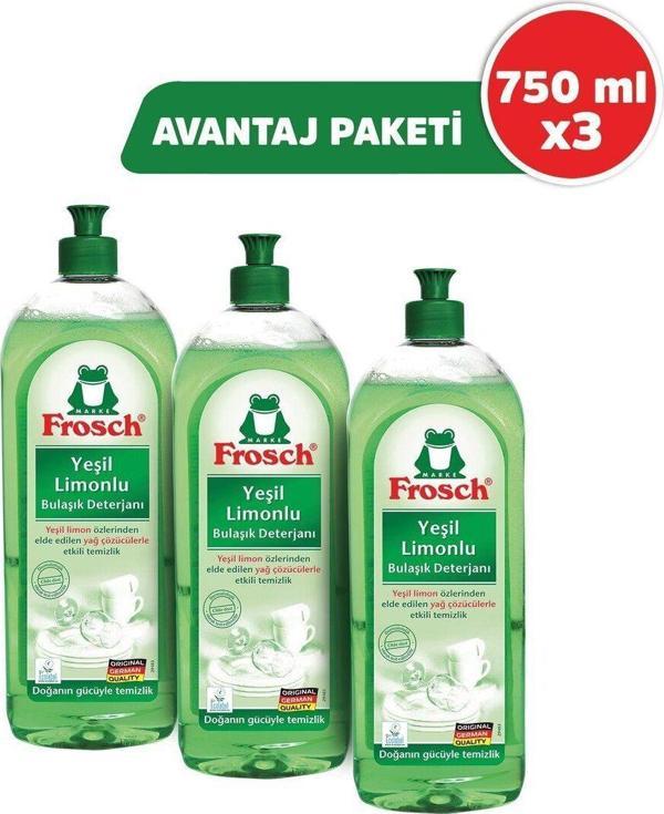 Frosch Yeşil Limonlu 750 ml 3'lü Paket Sıvı Bulaşık Deterjanı - Image 1