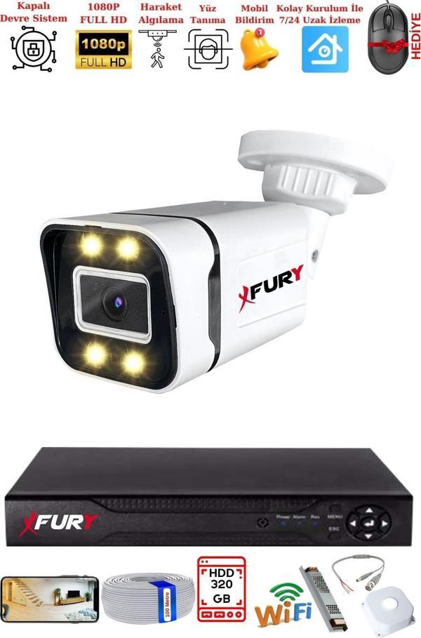 FURY 1 Kameralı 1080P Görüntü Gece Renkli Full Hd 4 x Ultra Led Gece Renkli Güvenlik Kamerası Seti 320GB - Image 1