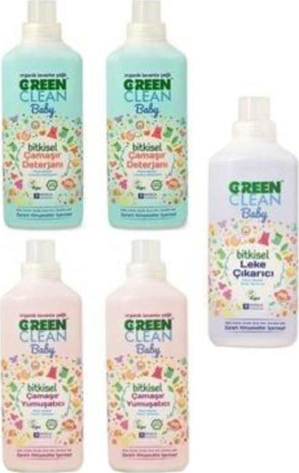 Green Clean Baby Bitkisel Çamaşır Deterjanı 2'li, Çamaşır Yumuşatıcı 2'li Ve Leke Çıkarıcı Paket - Image 1