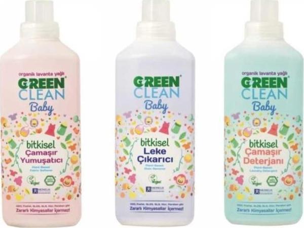 Green Clean Baby Çamaşır Deterjanı 1 lt + Çamaşır Yumuşatıcı 1 lt + Leke Çıkarıcı 1 lt - Image 1