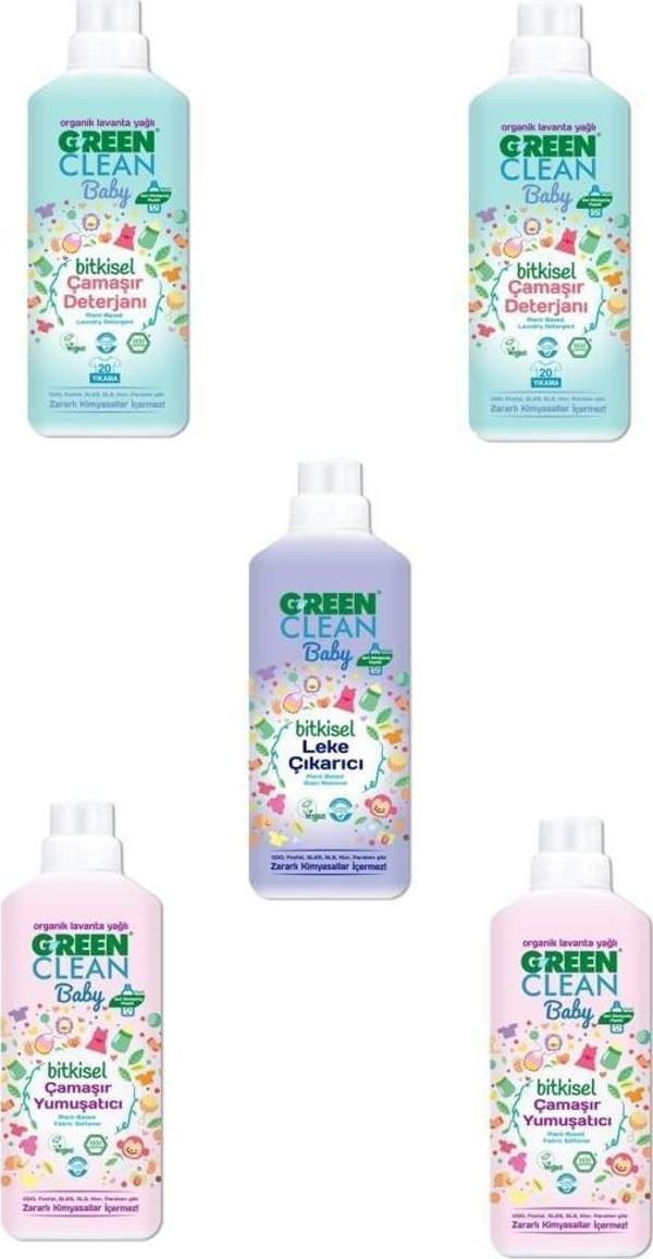 Green Clean Baby Çamaşır Deterjanı 1lt*2 Baby Yumuşatıcı 1 lt*2 Baby Leke Çıkarıcı 1 lt - Image 1