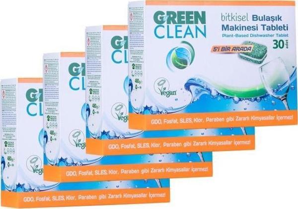  green Clean Bitkisel Bulaşık Makinesi Tableti 30' Lu 4'lü Set - Image 1