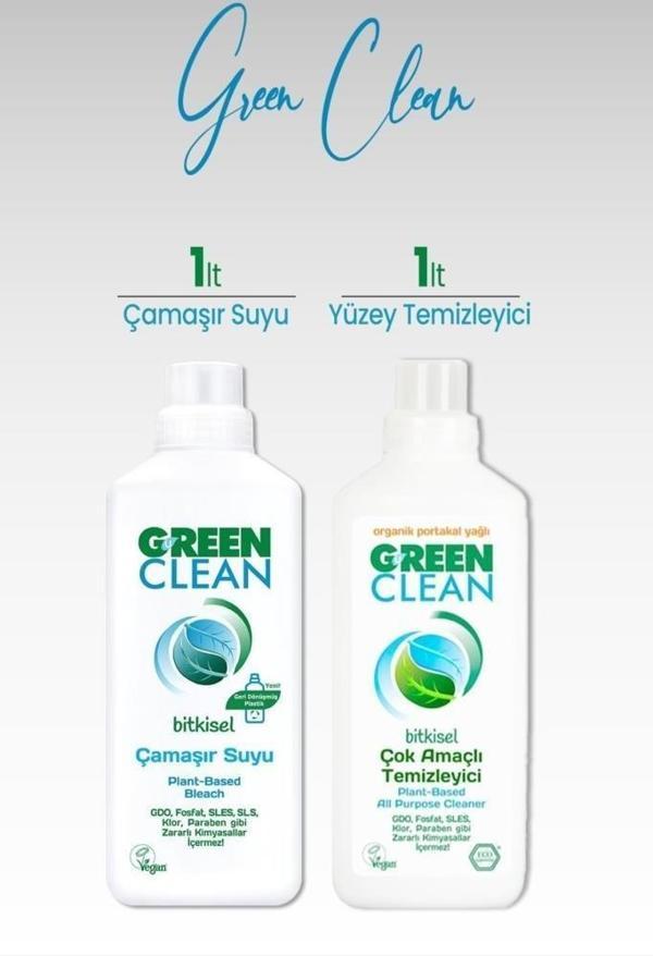 Green Clean Bitkisel Çamaşır Suyu 1 L ve Yüzey Temizleyici 1 L - Image 1