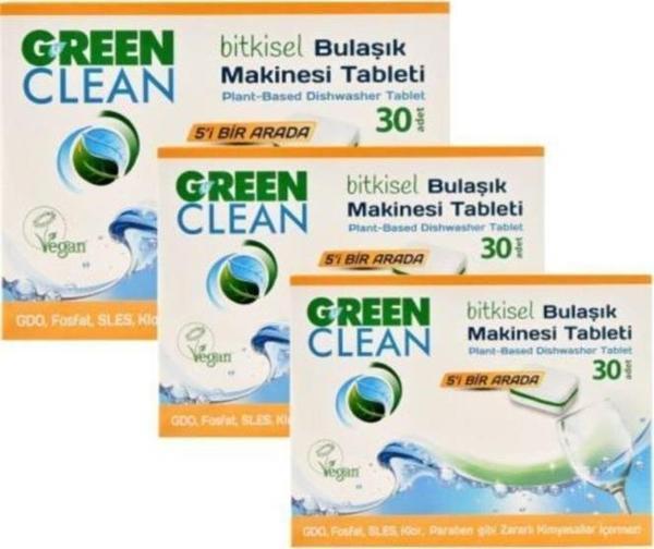 Green Clean Bulaşık Makinesi Organik Bitkisel Tablet 30 Adet x 3 Adet - Image 1
