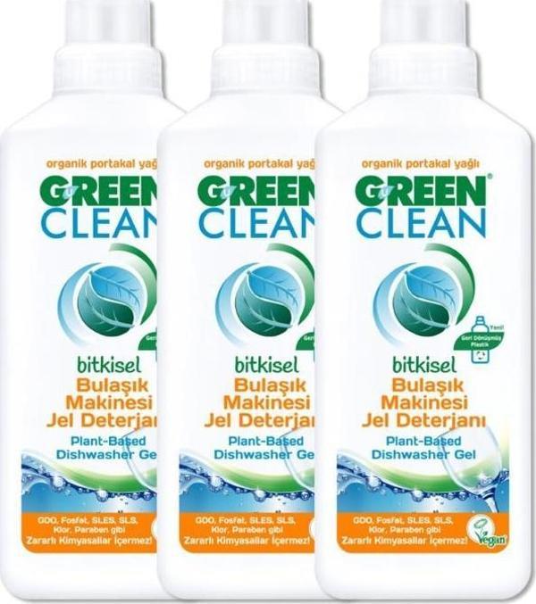 Green Clean Organik Portakal Yağlı Bitkisel Bulaşık Makinesi Jel Deterjanı 1000 ml 3'lü - Image 1