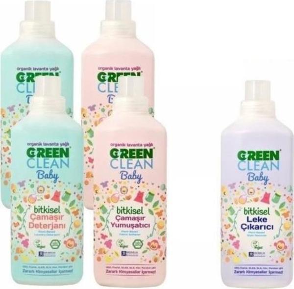 Green Clean Baby Çamaşır Deterjanı 1 lt X 2, Çamaşır Yumuşatıcısı 1 lt X 2 Ve Leke Çıkarıcı 1 lt - Image 1