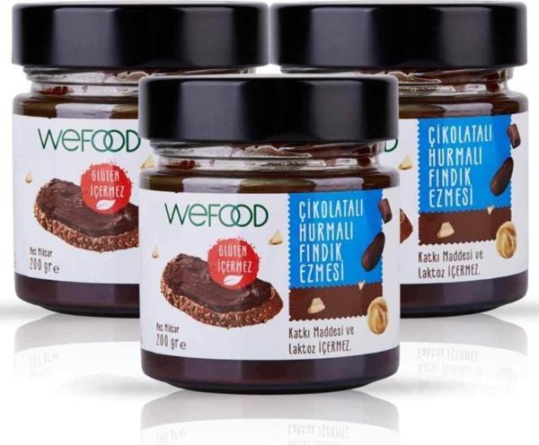 Wefood Çikolatalı Hurmalı Fındık Ezmesi (Şekersiz, Katkısız) 200 Gr 3'Lü - Image 1