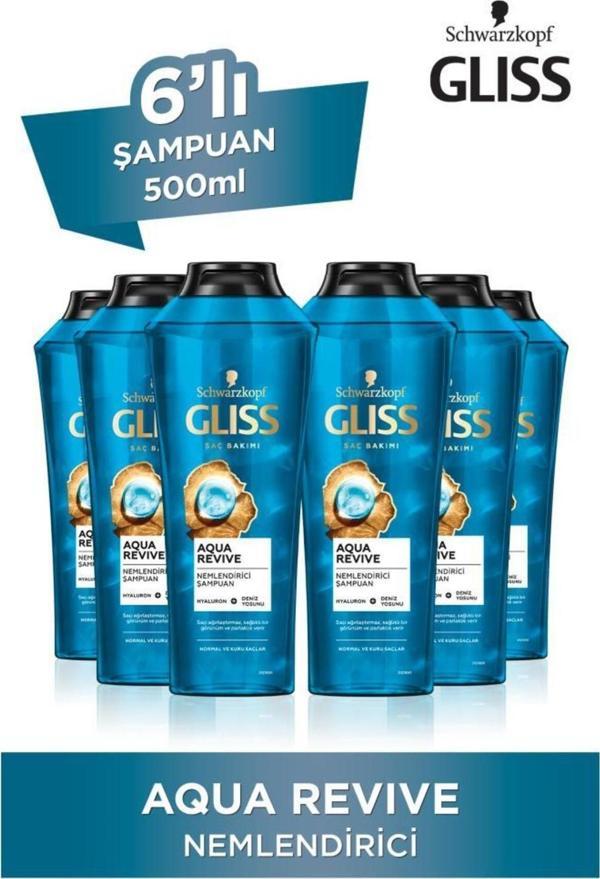 Gliss Aqua Revive Nemlendirici Şampuan - Hyaluron Ve Deniz Yosunu Özü Ile 500 Ml X 6 Adet - Image 1