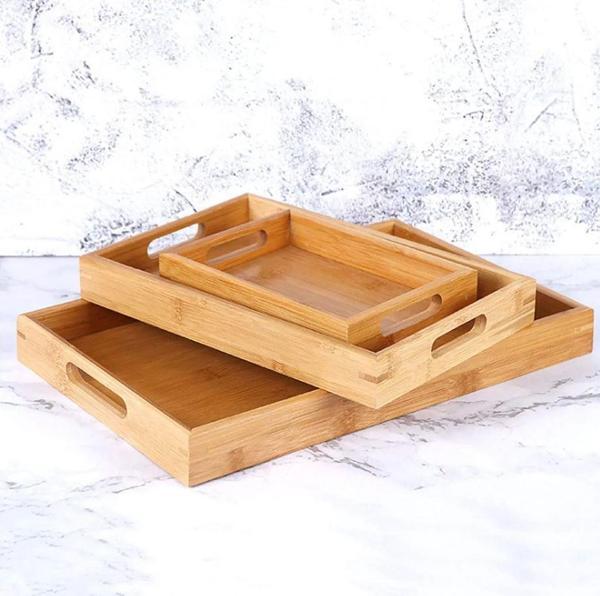 Rossel Premium Dikdörtgen 3'lü Bambu Tepsi - Image 1