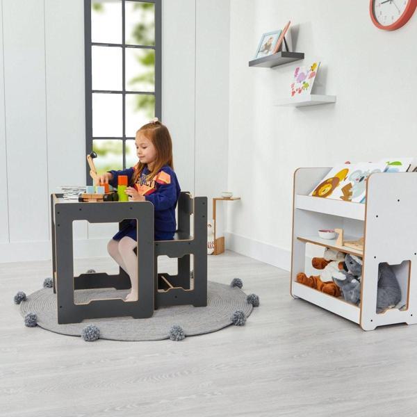 Minera 4-6 Yaş Martı Montessori Ahşap Çocuk Oyun, Çalışma, Aktivite Masa Ve Sandalyesi / Antrasit - Image 1